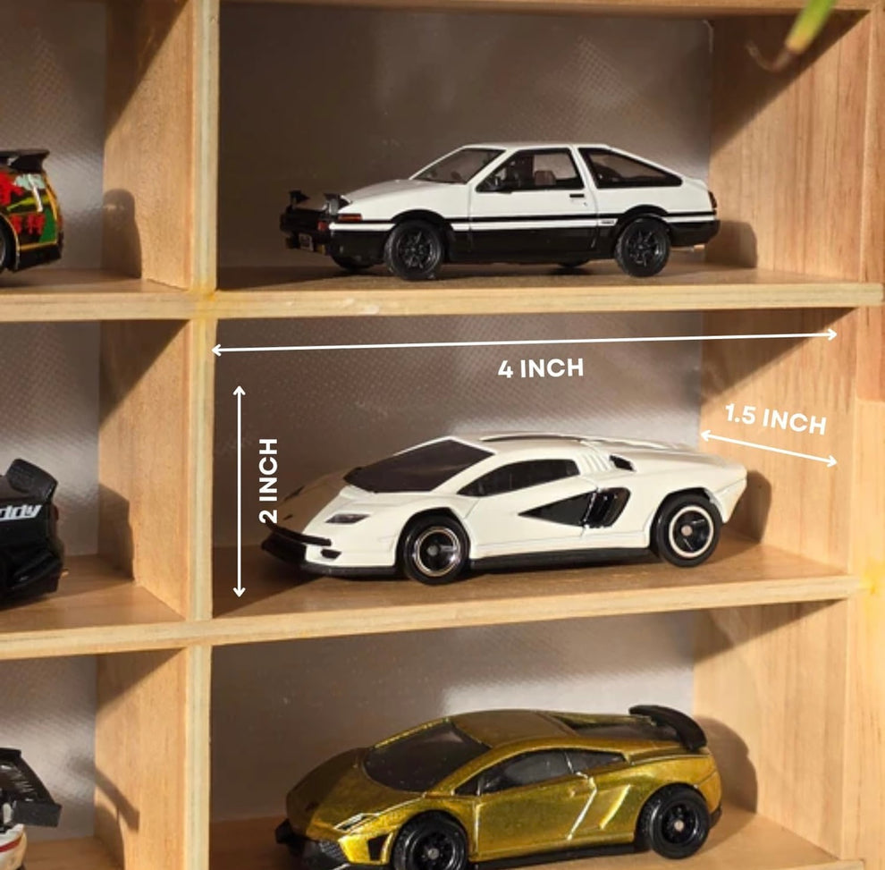 Wooden LED Display for Cars – Diecast Toy Car Stand, Lighting Display Rack for Kids Toys, Living Room, Balcony, Office Decor – Yellow (Without Toys) – Wooden Display for Diecast Cars - Wall Mounted