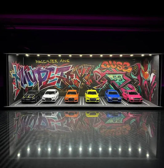 Graffiti Limited Edition Diorama Display Case – LED Lit Stackable Parking Garage for Scale Die-Cast Cars | Urban Street Style Collector Display.(Without Cars)