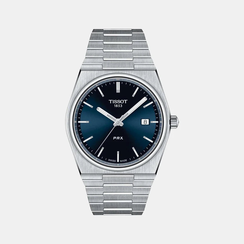 Men Blue & Silver-Toned Analogue Watch T1374101104100